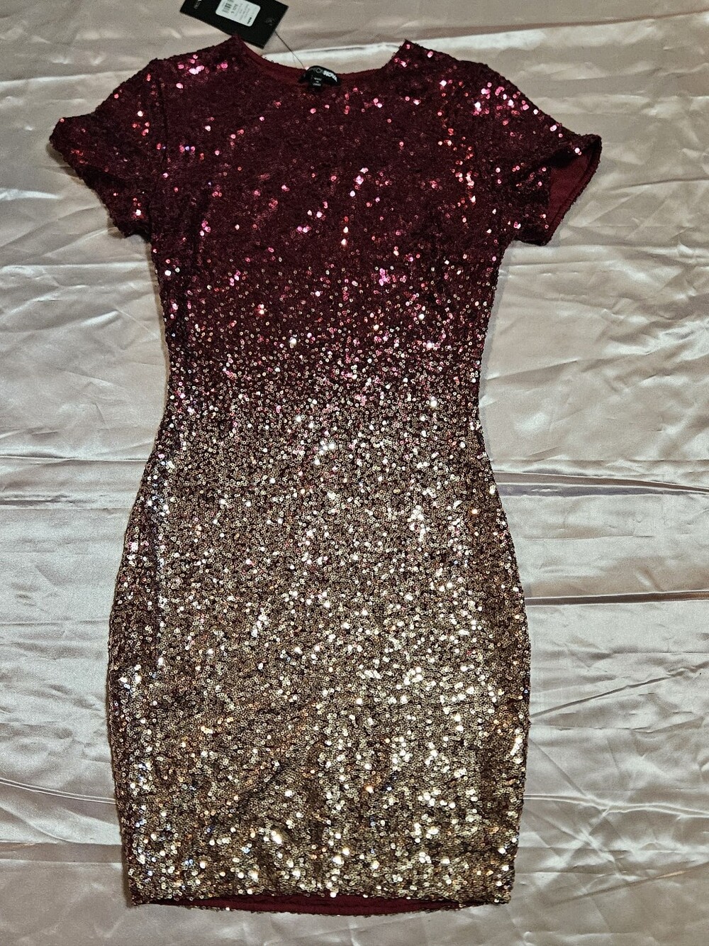 Fashion Nova Sequin Ombre Mini Dress in Burgundy to Gold